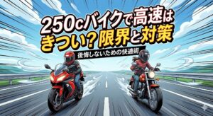 250ccバイクで高速道路を走行する二人のライダーのイラスト