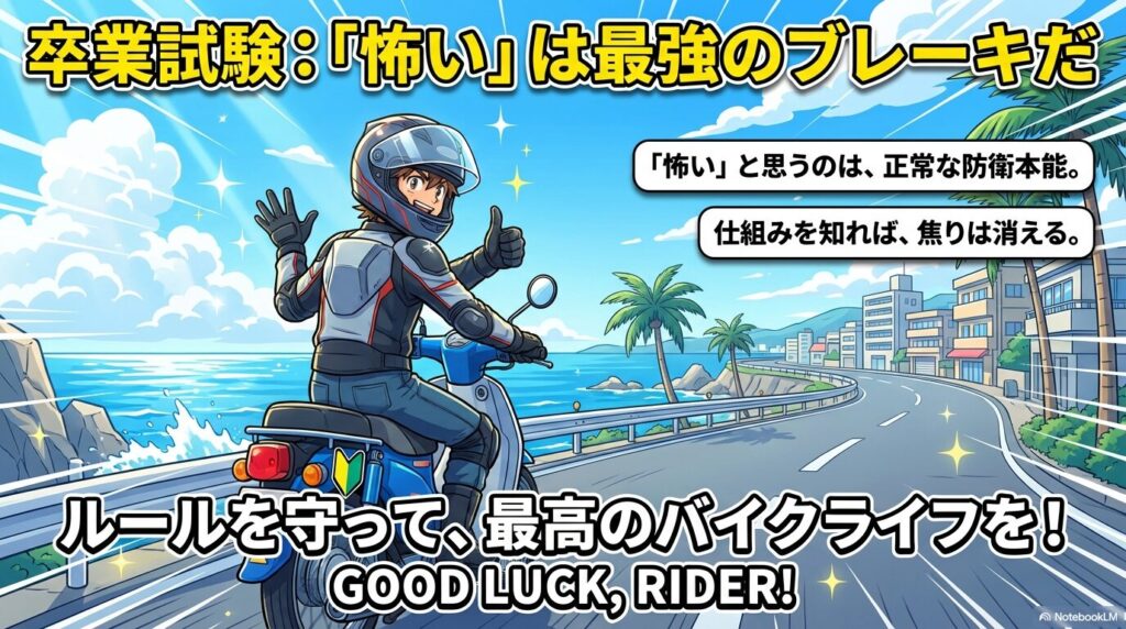 怖いは正常な防衛本能であるというメッセージと安全なバイクライフへのエール