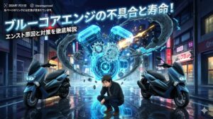 ヤマハ・ブルーコアエンジンの不具合と寿命。エンスト原因であるカーボン噛みと対策を解説した記事のアイキャッチ画像