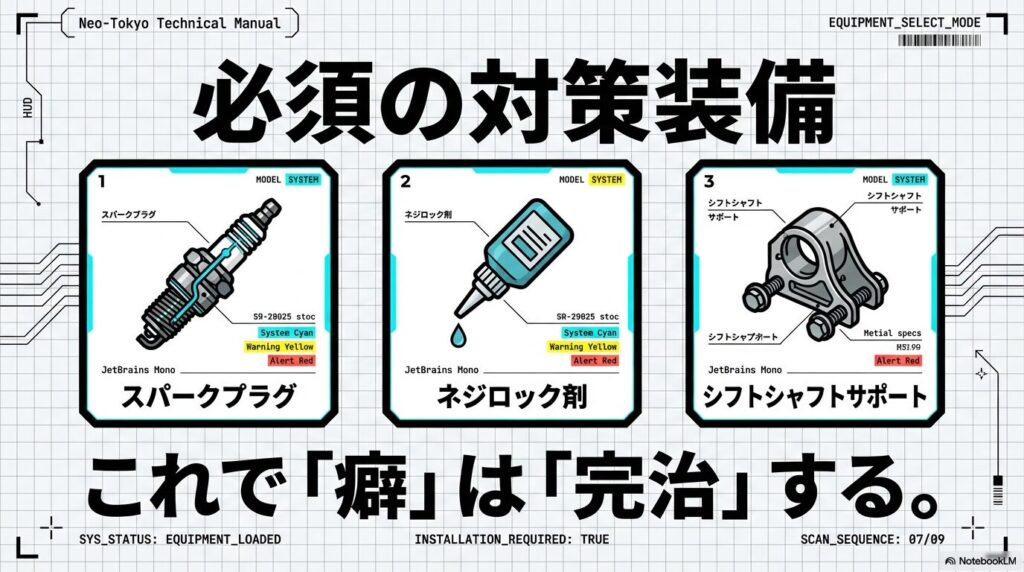 スヴァルトピレン250の必須対策3選：スパークプラグ・ネジロック剤・シフトシャフトサポート