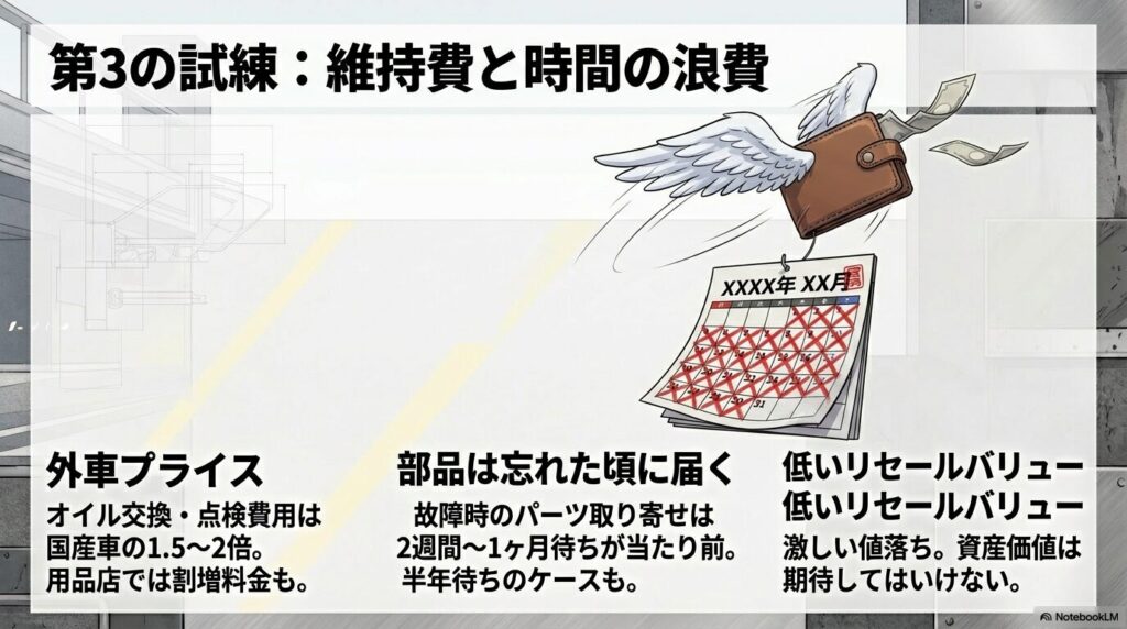 第3の試練は維持費と時間の浪費！外車プライスと部品待ちの現実