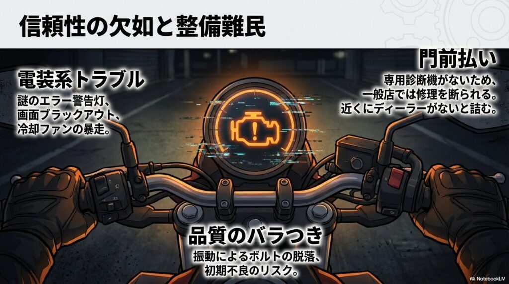 信頼性の欠如と整備難民！電装系トラブルとディーラー不足のリスク