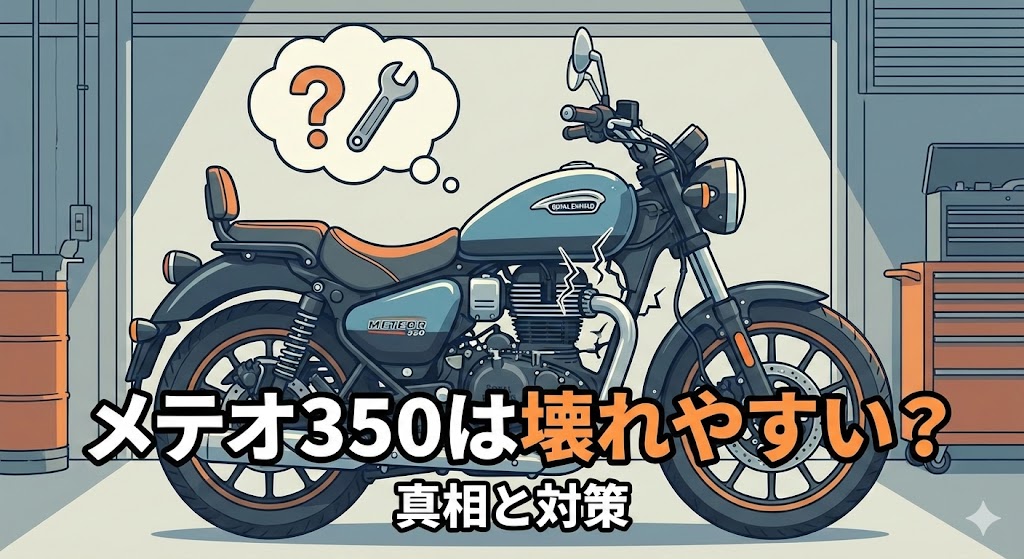 メテオ350は壊れやすい？という疑問を表現したアニメ調のアイキャッチ画像