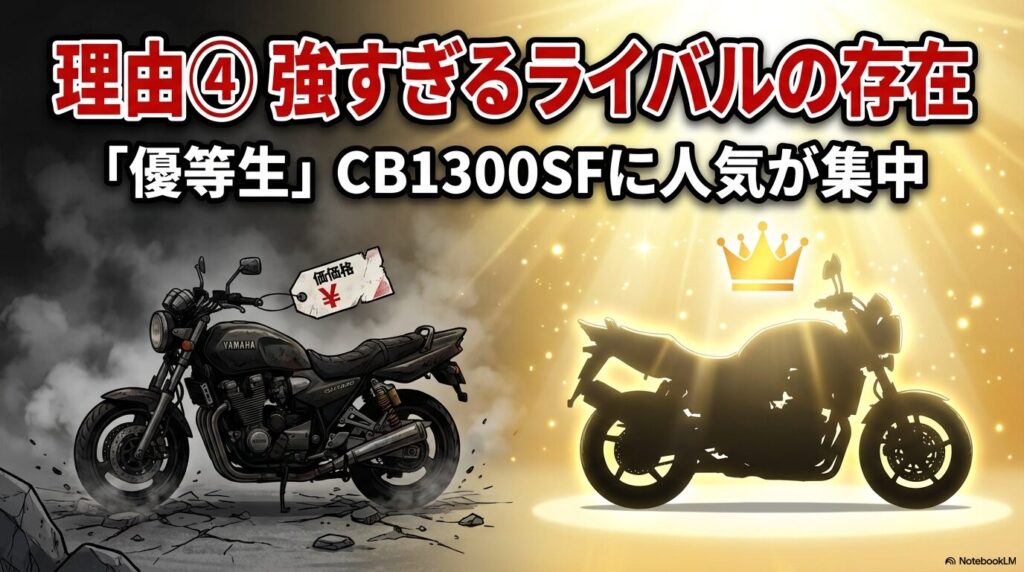XJR1300がライバルであるホンダCB1300SFと比較して人気が集中し価格が安くなってしまう理由