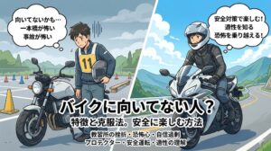 バイクに向いてない人かもと悩む初心者と、適性を理解して安全にツーリングを楽しむライダーのアイキャッチ画像